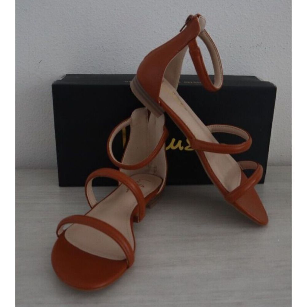 Lulus Women's Sz 8 Tan Quin Faux Leather Gladiator Flat Sandals